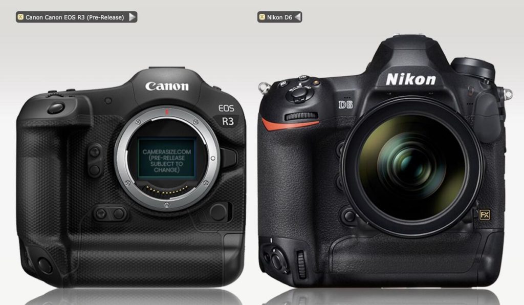 Size Comparison: Canon EOS R3 vs EOS-1D X Mark III, EOS R5, Nikon D6 ...